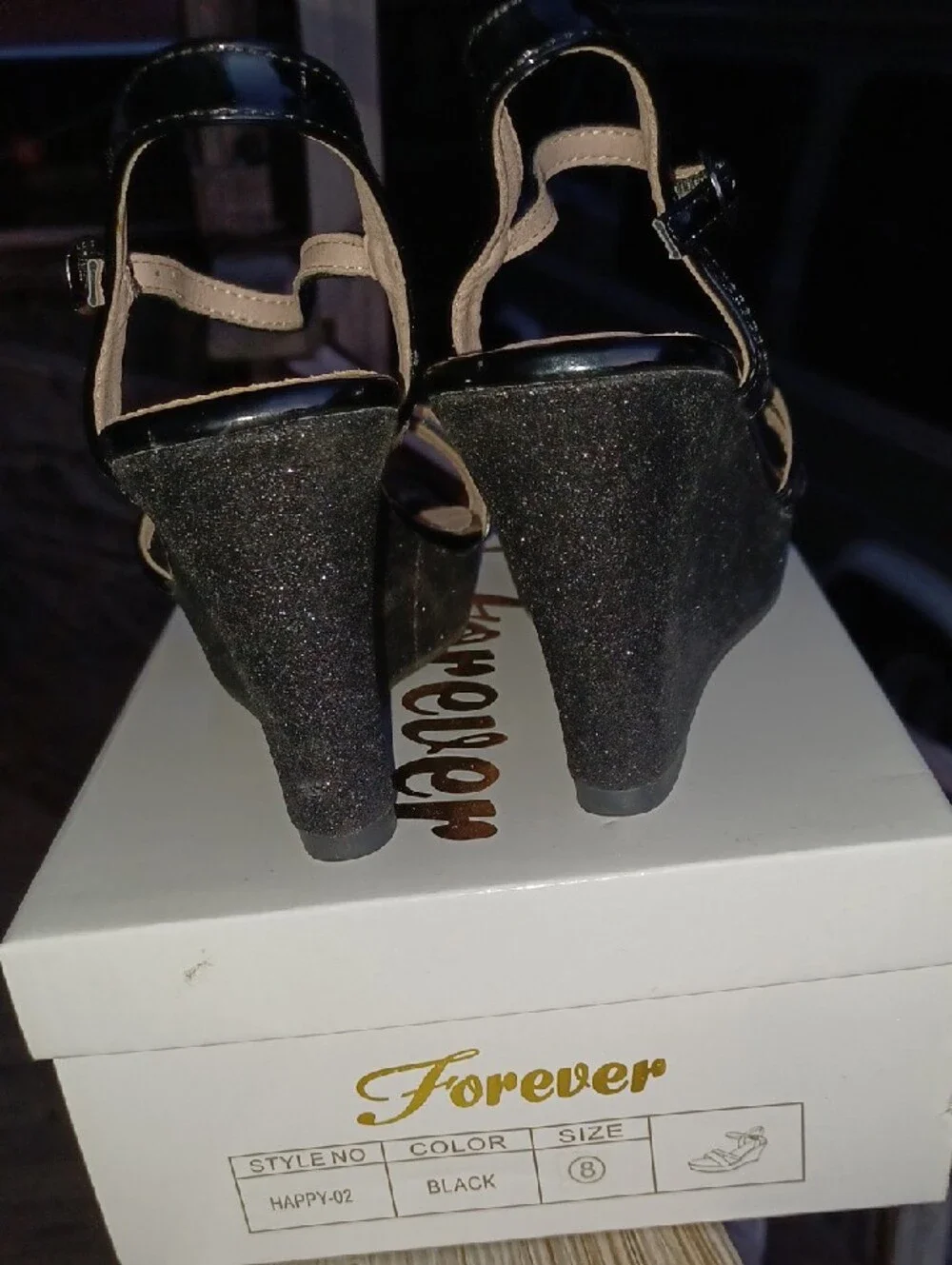 Forever Women's Glitter Strappy Wrapped Wedge Heel NIB